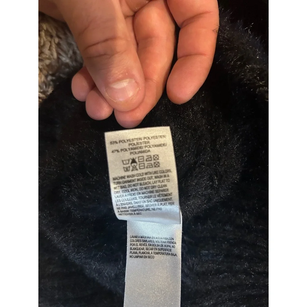 Lucky Brand Womens Black Fuzzy Cable Knit V-Neck Sweater‎ Size S